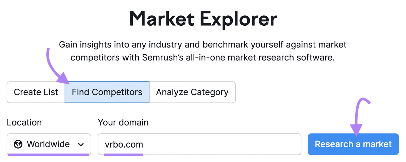 choose "Find Competitors" option in Market Explorer tool