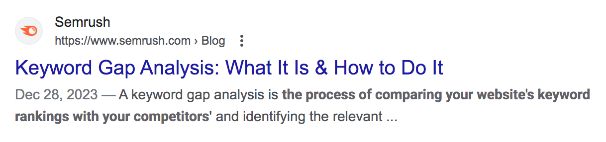 Semrush's blog on keyword gap analysis on SERP