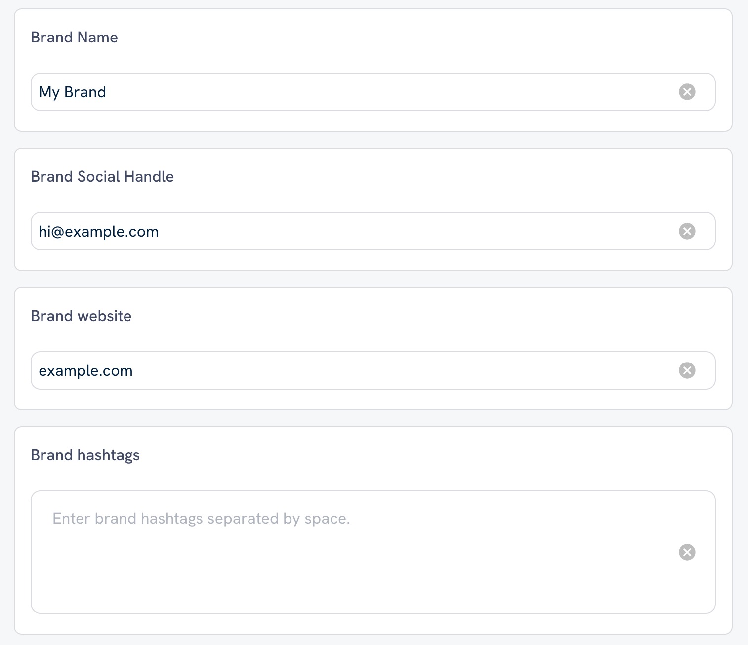 The Brand Details tab in Brand & Social Accounts.